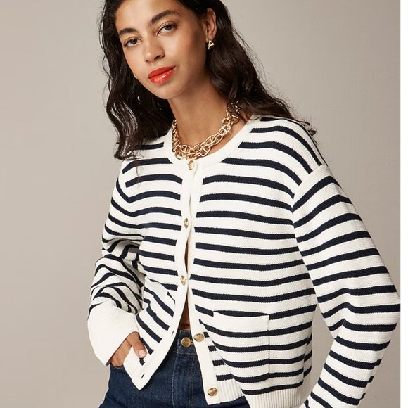J. Crew Stripe Relaxed Emilie sweater lady jacket Cardigan - Picture 1 of 5